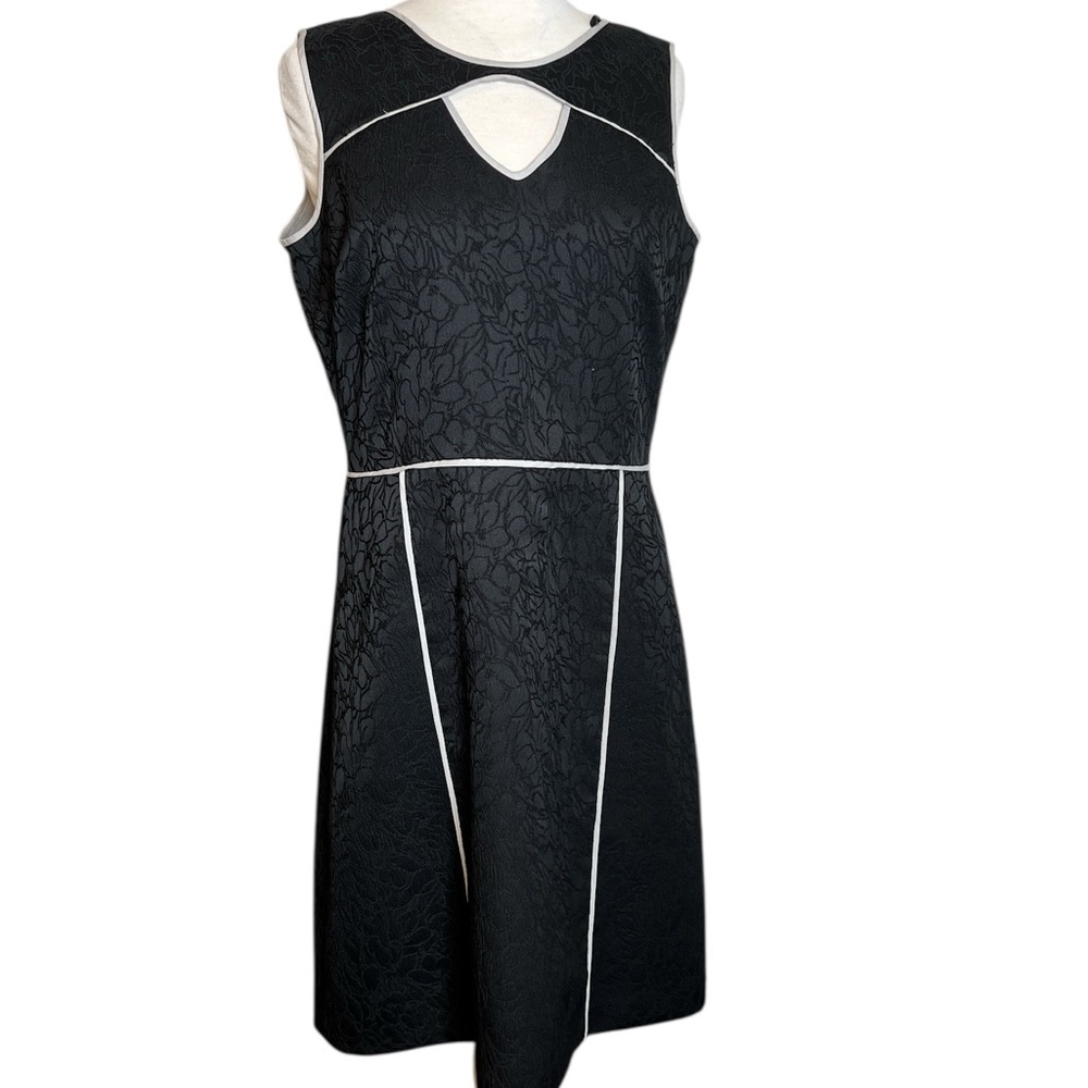 Andrew Marc Black A-Line Midi Dress – Sleeveless, Cut-Out Neckline